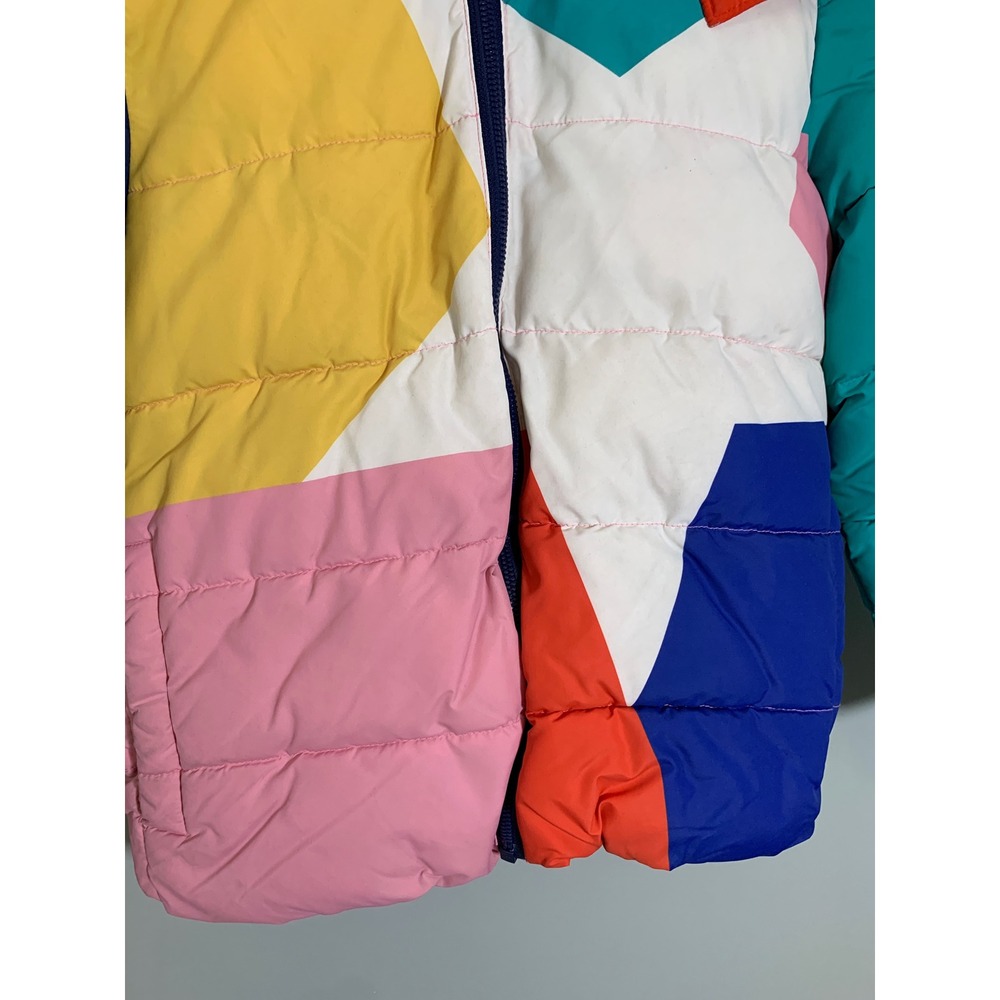 Boden Star Colorblock Puffer Jacket Girls 7-8Y Multi-Color Sherpa Lined Hood - Picture 6 of 13